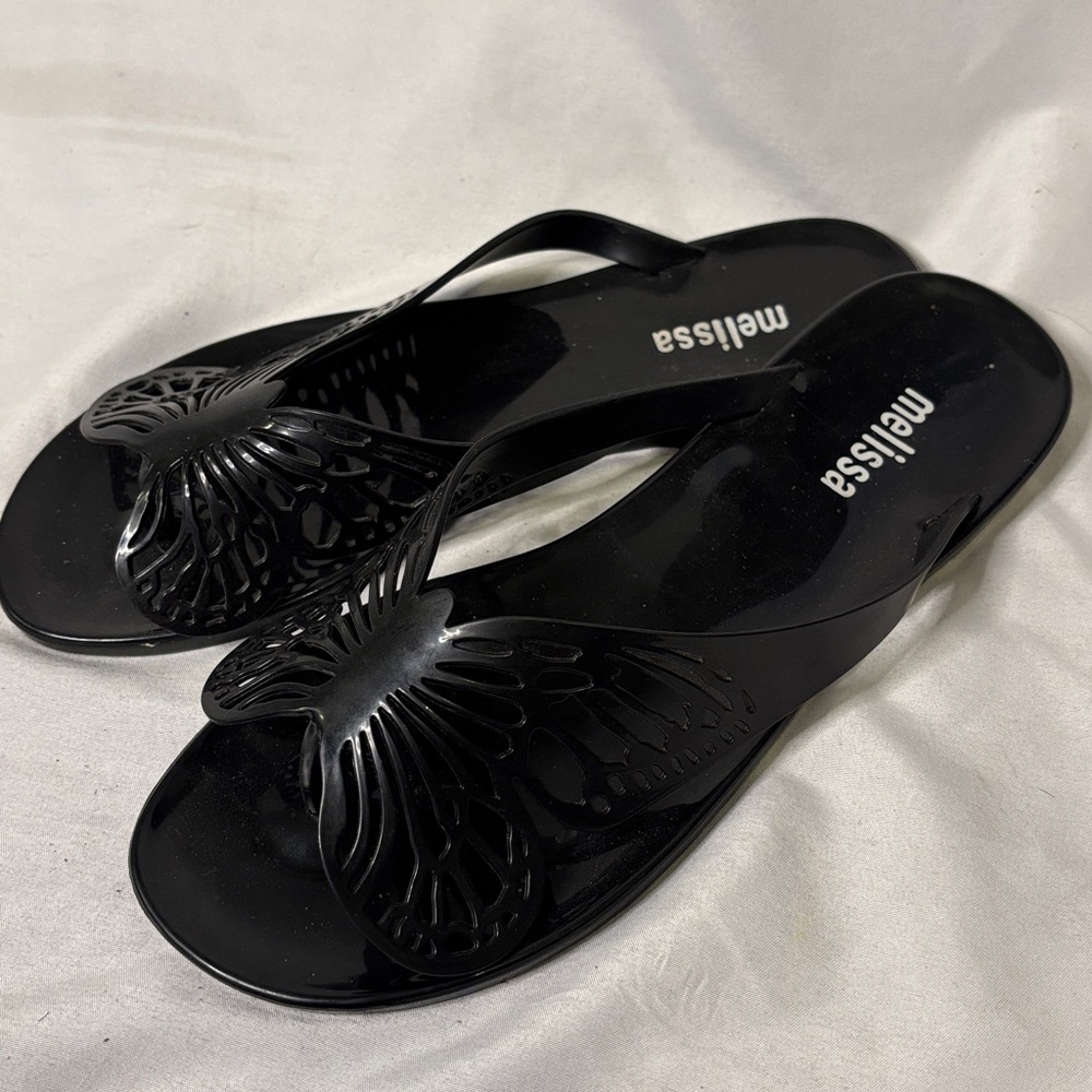 Melissa Butterfly Sandals Size 7 Flat Black
